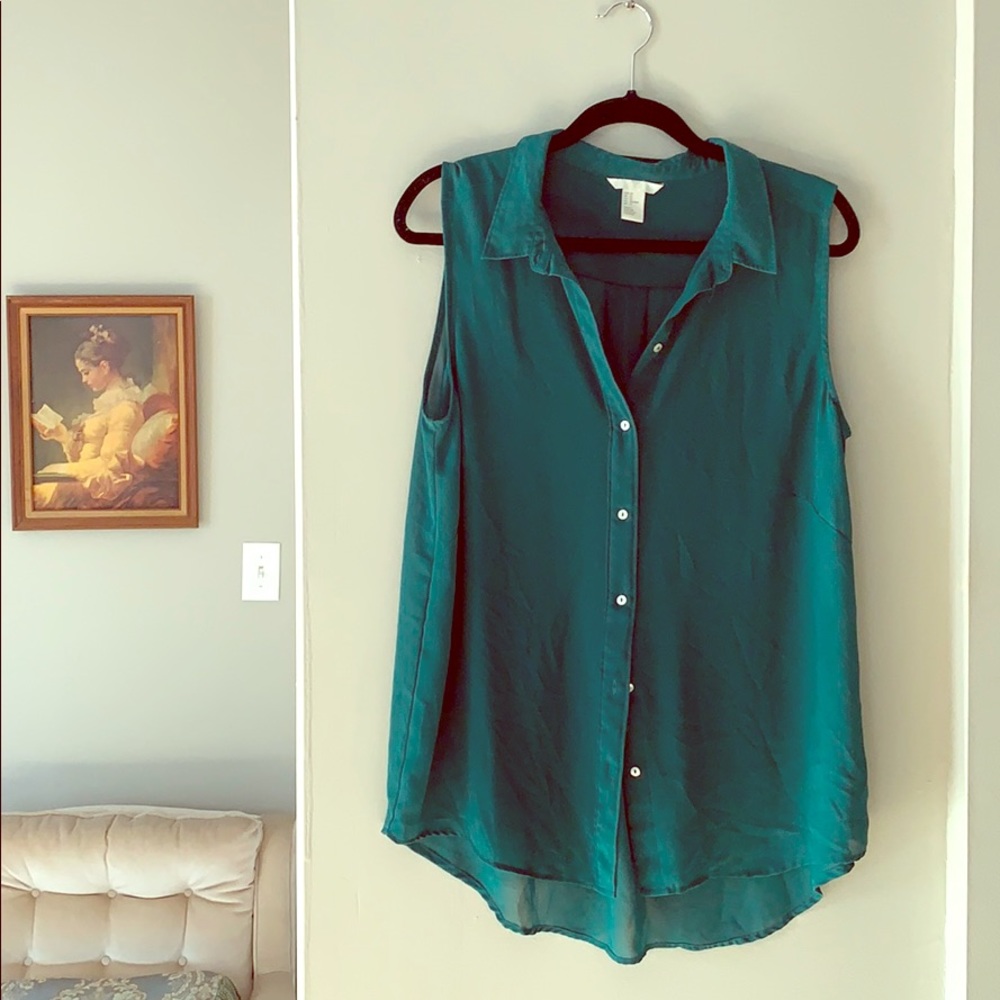 Forest Green H&M Sheer Sleeveless Button-down Top